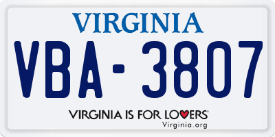 VA license plate VBA3807