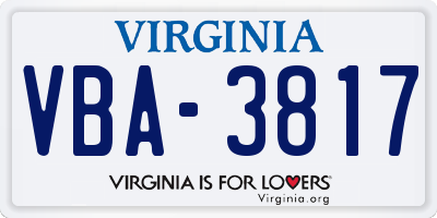 VA license plate VBA3817