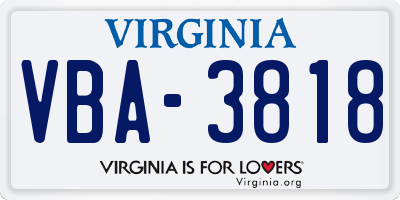 VA license plate VBA3818