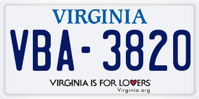 VA license plate VBA3820