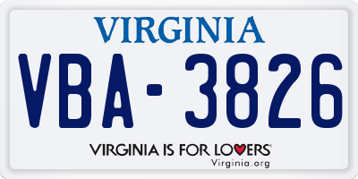 VA license plate VBA3826