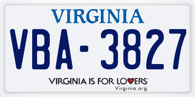 VA license plate VBA3827