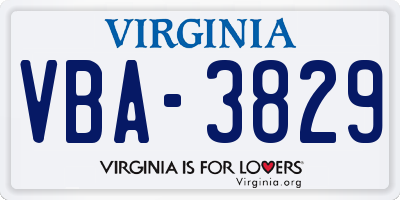 VA license plate VBA3829