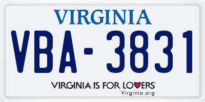 VA license plate VBA3831