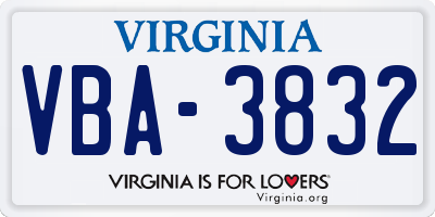 VA license plate VBA3832