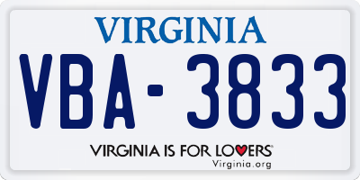 VA license plate VBA3833