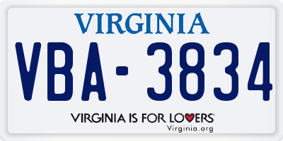 VA license plate VBA3834