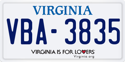VA license plate VBA3835