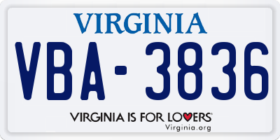 VA license plate VBA3836
