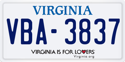 VA license plate VBA3837