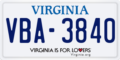 VA license plate VBA3840