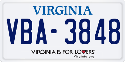 VA license plate VBA3848