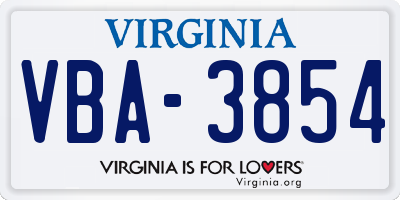 VA license plate VBA3854