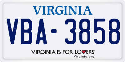 VA license plate VBA3858