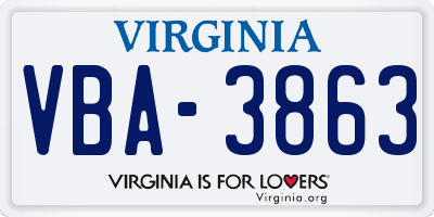 VA license plate VBA3863