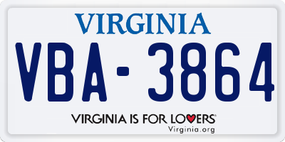 VA license plate VBA3864