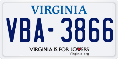 VA license plate VBA3866