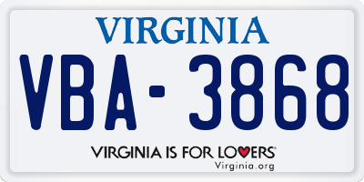 VA license plate VBA3868