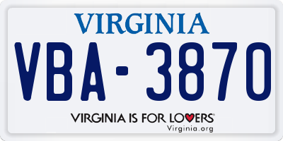 VA license plate VBA3870