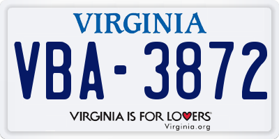 VA license plate VBA3872