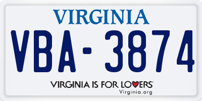 VA license plate VBA3874