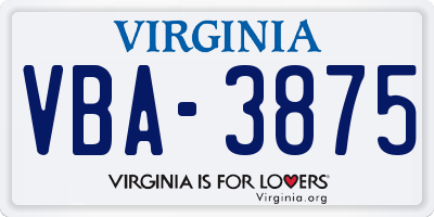 VA license plate VBA3875