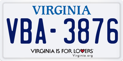 VA license plate VBA3876