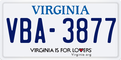 VA license plate VBA3877