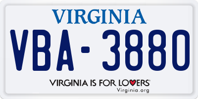 VA license plate VBA3880