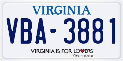 VA license plate VBA3881
