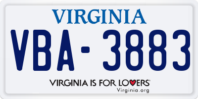 VA license plate VBA3883