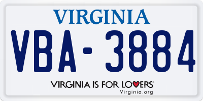 VA license plate VBA3884
