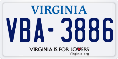 VA license plate VBA3886