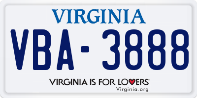 VA license plate VBA3888