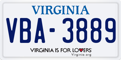 VA license plate VBA3889