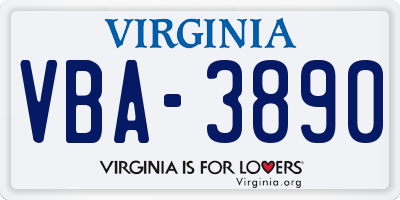 VA license plate VBA3890