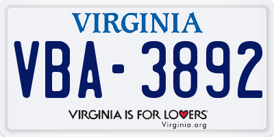 VA license plate VBA3892
