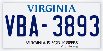 VA license plate VBA3893