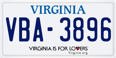 VA license plate VBA3896