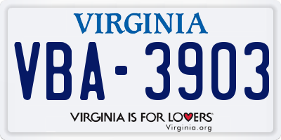 VA license plate VBA3903