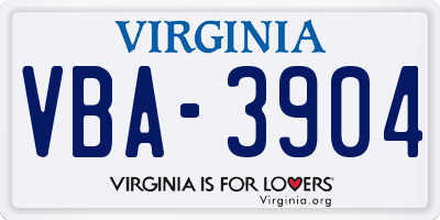 VA license plate VBA3904