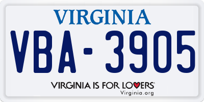 VA license plate VBA3905