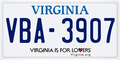VA license plate VBA3907