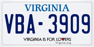 VA license plate VBA3909