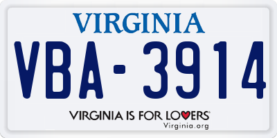 VA license plate VBA3914