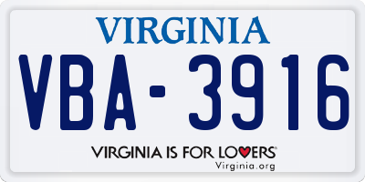 VA license plate VBA3916