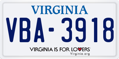 VA license plate VBA3918