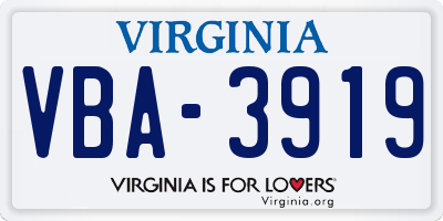 VA license plate VBA3919