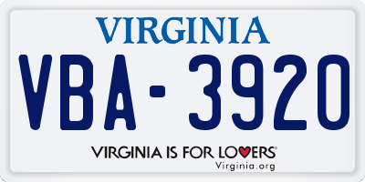 VA license plate VBA3920