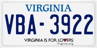 VA license plate VBA3922